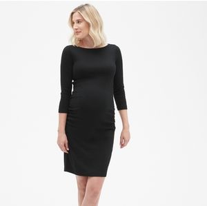 NWT Gap Maternity Black Boat Neck 3/4 Sleeve Midi Dress XS
